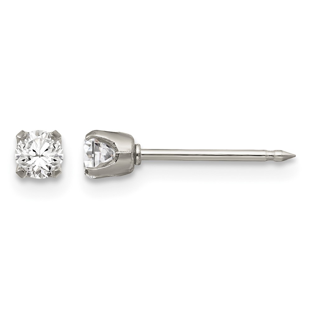 Inverness Stainless Steel Polished 3mm CZ Post Piercing Earrings