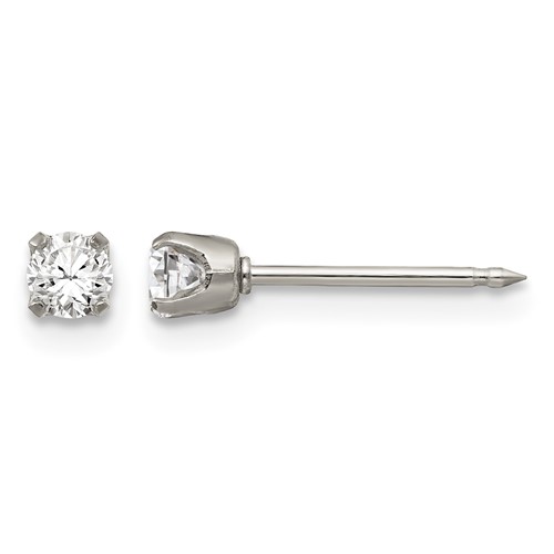 Inverness Stainless Steel Polished 3mm CZ Post Piercing Earrings