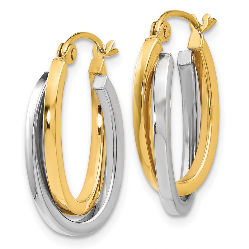 14K Two-tone Polished Oval Hoop Earrings