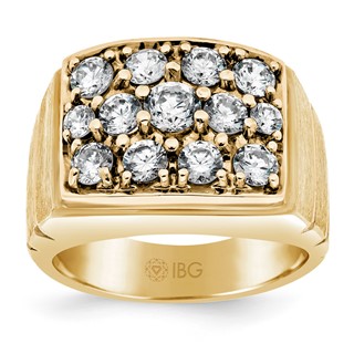 10k IBGoodman Men's Satin/Grooved Diamond Cluster Ring