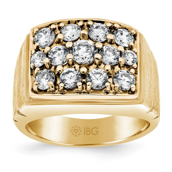 10k IBGoodman Men's Satin/Grooved Diamond Cluster Ring