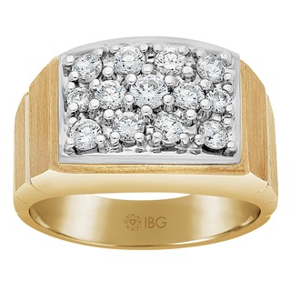 14k Two-tone IBGoodman Men's 1ct tw Lab Grown VS/SI+ G+ Dia Cluster Ring wi