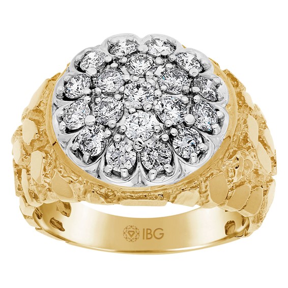 Men's Yellow Gold 2ct tw Diamond Nugget Cluster Ring Mounting