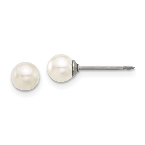 Inverness Titanium 5mm Glass Pearl Post Piercing Earrings