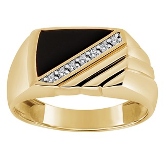 IBGoodman 14k Men's Polished and Grooved Onyx and .07 Carat A Quality Diamond Ring