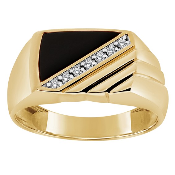 IBGoodman 14k Men's Polished and Grooved Onyx and .07 Carat A Quality Diamond Ring