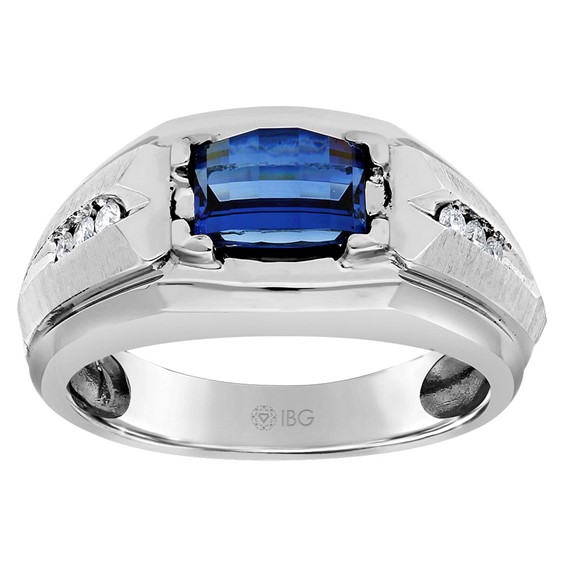 10K Men's Two-tone Created Sapphire Ring