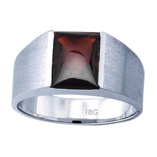 Men's White Gold Garnet Ring with Soft Satin Finish