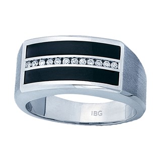 Men's White Gold Onyx Ring 1/8ct TDW