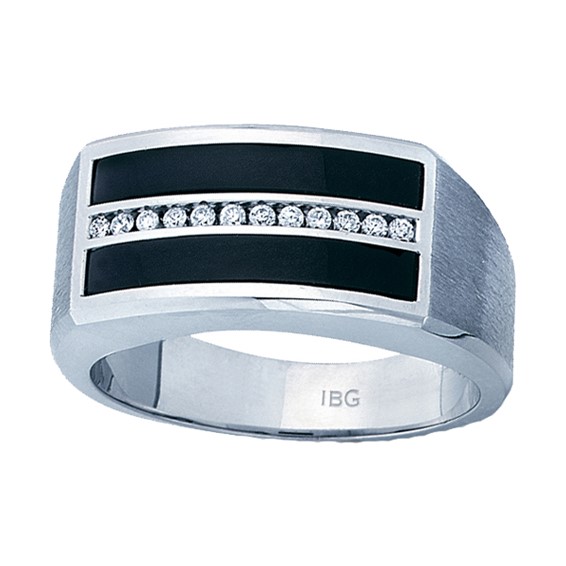 Men's White Gold Onyx Ring 1/8ct TDW