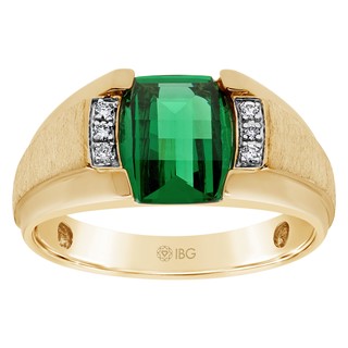 Men's White Gold Created Emerald and Diamond Accent Ring with Satin Finish