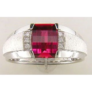 Men's White Gold Created Ruby and Diamond Accent Ring with Satin Finish