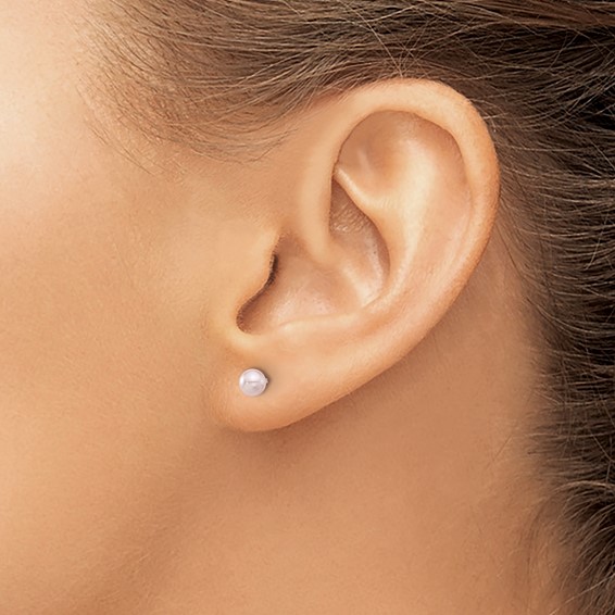 Inverness Stainless Steel 4mm Pink Glass Pearl Post Piercing Earrings