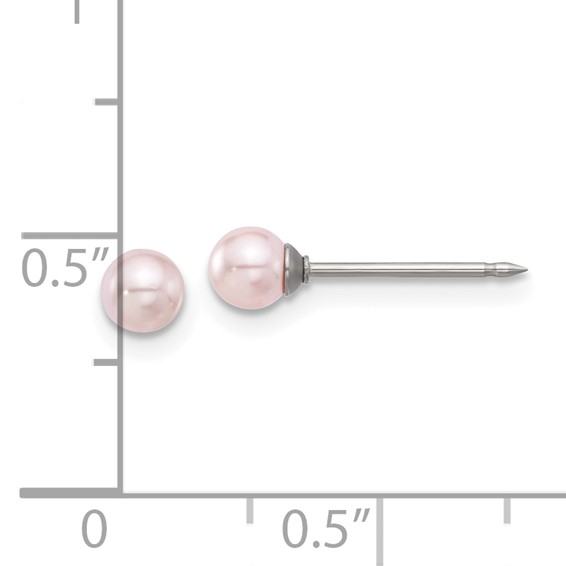 Inverness Stainless Steel 4mm Pink Glass Pearl Post Piercing Earrings