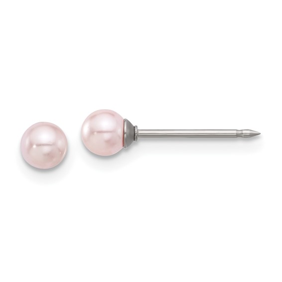 Inverness Stainless Steel 4mm Pink Glass Pearl Post Piercing Earrings