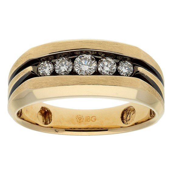 Men's White Gold Diamond Band with Black Rhodium Accent Mounting