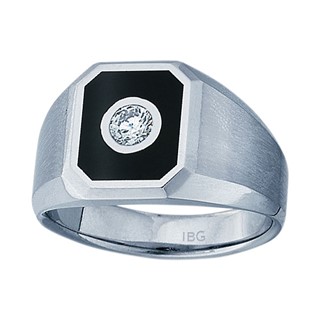 Men's White Gold Black Enamel .10ct Diamond Solitaire Ring