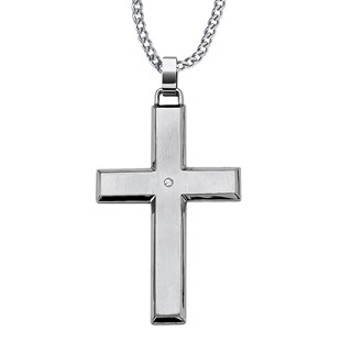 IBGoodman Stainless Steel with .01 carat Diamond Cross with 24 inch Curb Chain Necklace