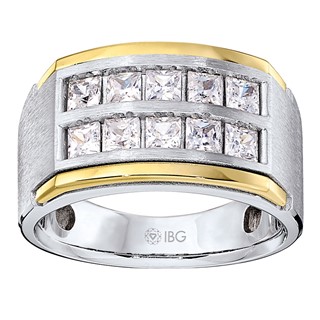 IBGoodman 14k Two-tone Men's Polished and Satin 2-Row 2 Carat A Quality Princess-cut Diamond Ring