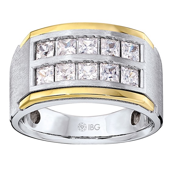 IBGoodman 14k Two-tone Men's Polished and Satin 2-Row 2 Carat A Quality Princess-cut Diamond Ring