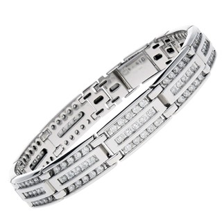 Men's White Gold Diamond Link Bracelet with Box Clasp Mounting