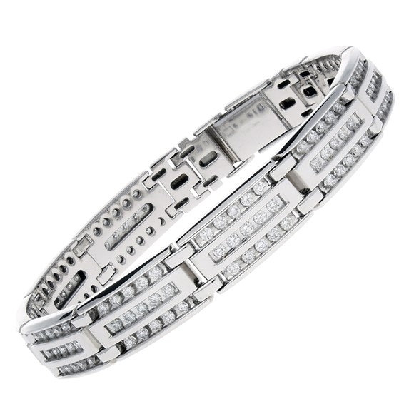 Men's White Gold Diamond Link Bracelet with Box Clasp Mounting