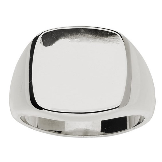 SILVER CUSHION SIGNET RING 16X16 ALL BRIGHT