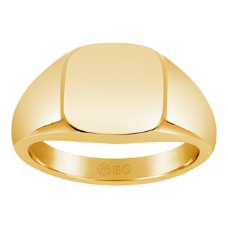 YELLOW GOLD CUSHION SIGNET RING 12X12 - All Bright