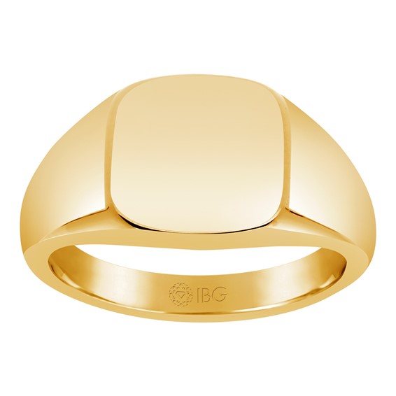 YELLOW GOLD CUSHION SIGNET RING 12X12 - All Bright