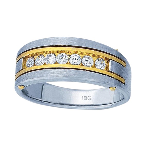 IBGoodman 14k Two-tone Men's Polished and Satin 7-Stone 1/2 Carat A Quality Diamond Ring