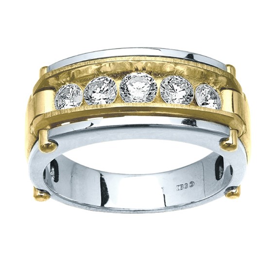 Men's Two-tone 1ct tw Diamond Wedding Band with Satin Finish Accent Mountin