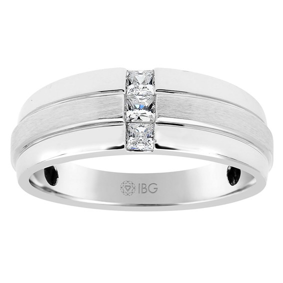 Men's White Gold 1/3ct tw PrincessCut Diamond Ring with Satin Finish *CDIA