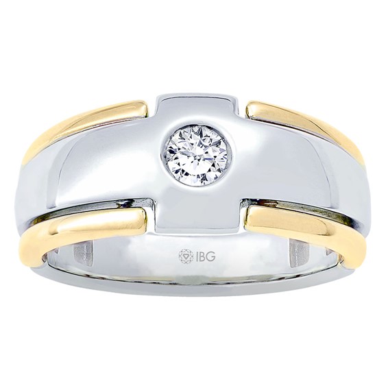 Men's Two-Tone Gold Brown Diamond Solitaire Ring with all bright finish