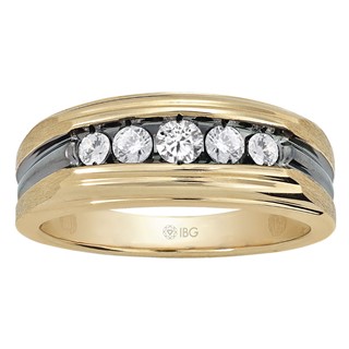 IBGoodman 10k with Black Rhodium Men's Polished Satin and Grooved 5-Stone 1/2 Carat A Quality Diamond Ring