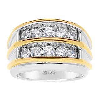 14k Men's Two-tone Gold Double Row Lab Grown VS/SI+ G+ Dia Ring