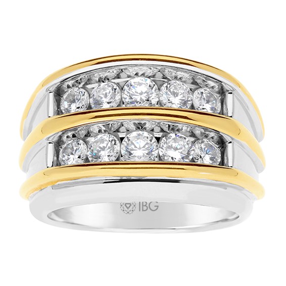 14k Men's Two-tone Gold Double Row Lab Grown VS/SI+ G+ Dia Ring