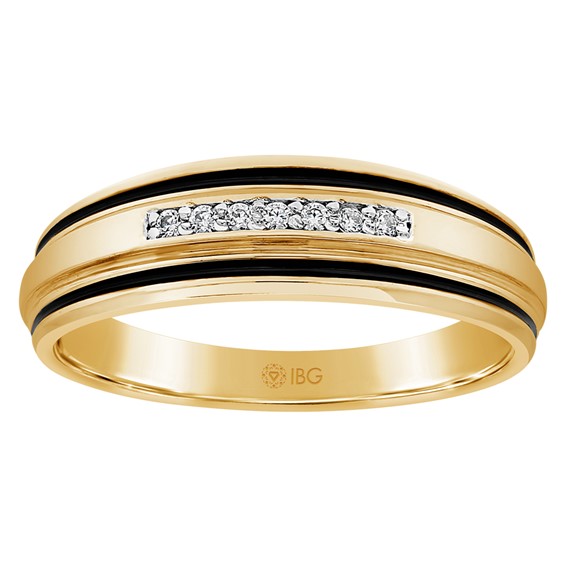 14ky Men's Yellow Gold Diamond Band with Black Rhodium Mounting