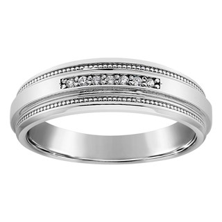14kw Men's White Gold Diamond Band with Millgrain Mounting