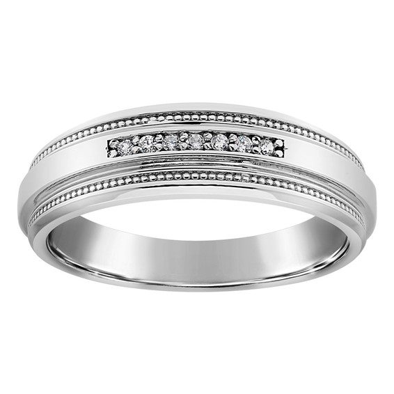 14kw Men's White Gold Diamond Band with Millgrain Mounting