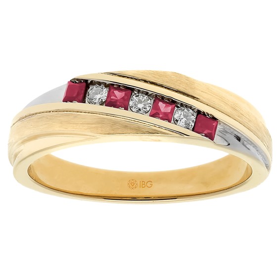 Men's 10K Yellow Gold .09ct tw Diamond & Lab Created Ruby Wedding Band Moun