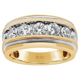 14k w/ White RH IBGoodman Men's Polished & Grooved Diamond Ring