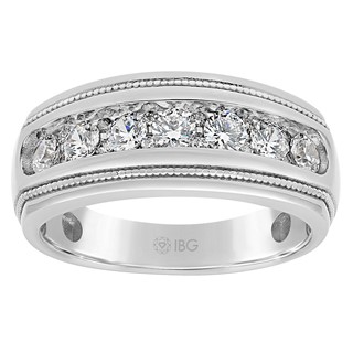 IBGoodman 14k White Gold Men's Polished and Milgrain 1 Carat AA Quality Diamond Ring