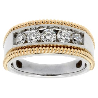 IBGoodman 14k Two-tone Men's Polished Satin and Textured 5-Stone 1 Carat A Quality Diamond Ring