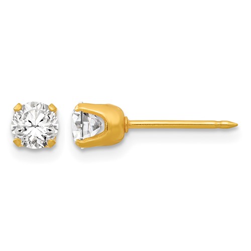 Inverness 14K Yellow Gold 4.25mm CZ Post Piercing Earrings