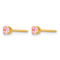 Inverness 14K Yellow Gold 3mm Pink CZ Post Piercing Earrings view 2