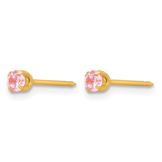 Inverness 14k 3mm Pink CZ Post Piercing Earrings