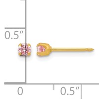 Inverness 14K Yellow Gold 3mm Pink CZ Post Piercing Earrings view 4