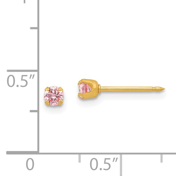 Inverness 14k 3mm Pink CZ Post Piercing Earrings