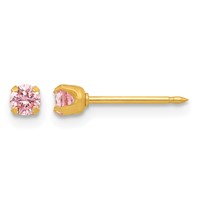 Inverness 14K Yellow Gold 3mm Pink CZ Post Piercing Earrings view 1