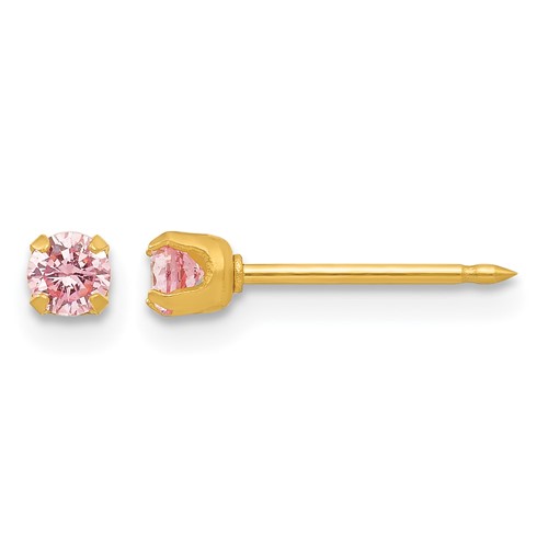 Inverness 14K Yellow Gold 3mm Pink CZ Post Piercing Earrings